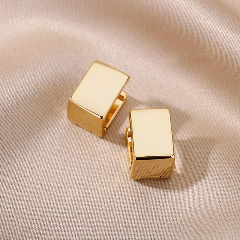 Geometric Square Hoop Earrings for Women Stainless Steel Gold Color Earrings 2024 Trend New In Piercing Jewelry Wedding Gift