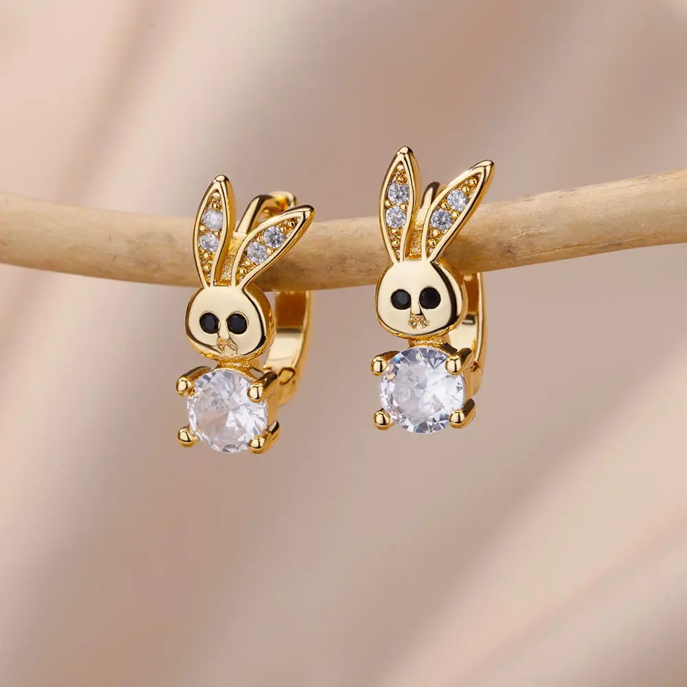 Stainless Steel Rabbit Butterfly Earrings for Women Gold Color Hoop Earrings 2024 Trending Aesthetic Jewelry pendientes mujer