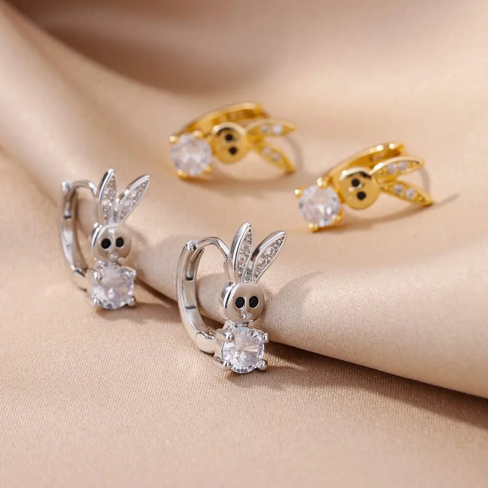 Stainless Steel Rabbit Butterfly Earrings for Women Gold Color Hoop Earrings 2024 Trending Aesthetic Jewelry pendientes mujer