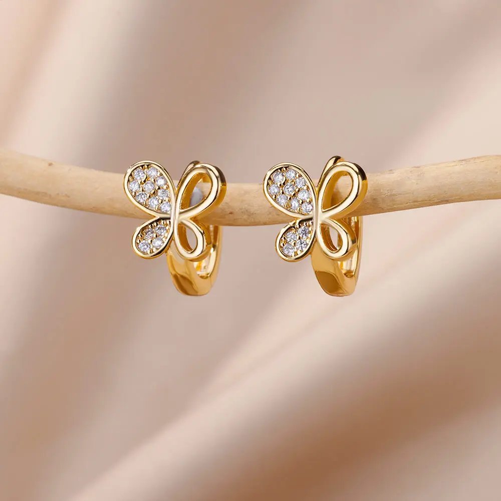 Stainless Steel Rabbit Butterfly Earrings for Women Gold Color Hoop Earrings 2024 Trending Aesthetic Jewelry pendientes mujer