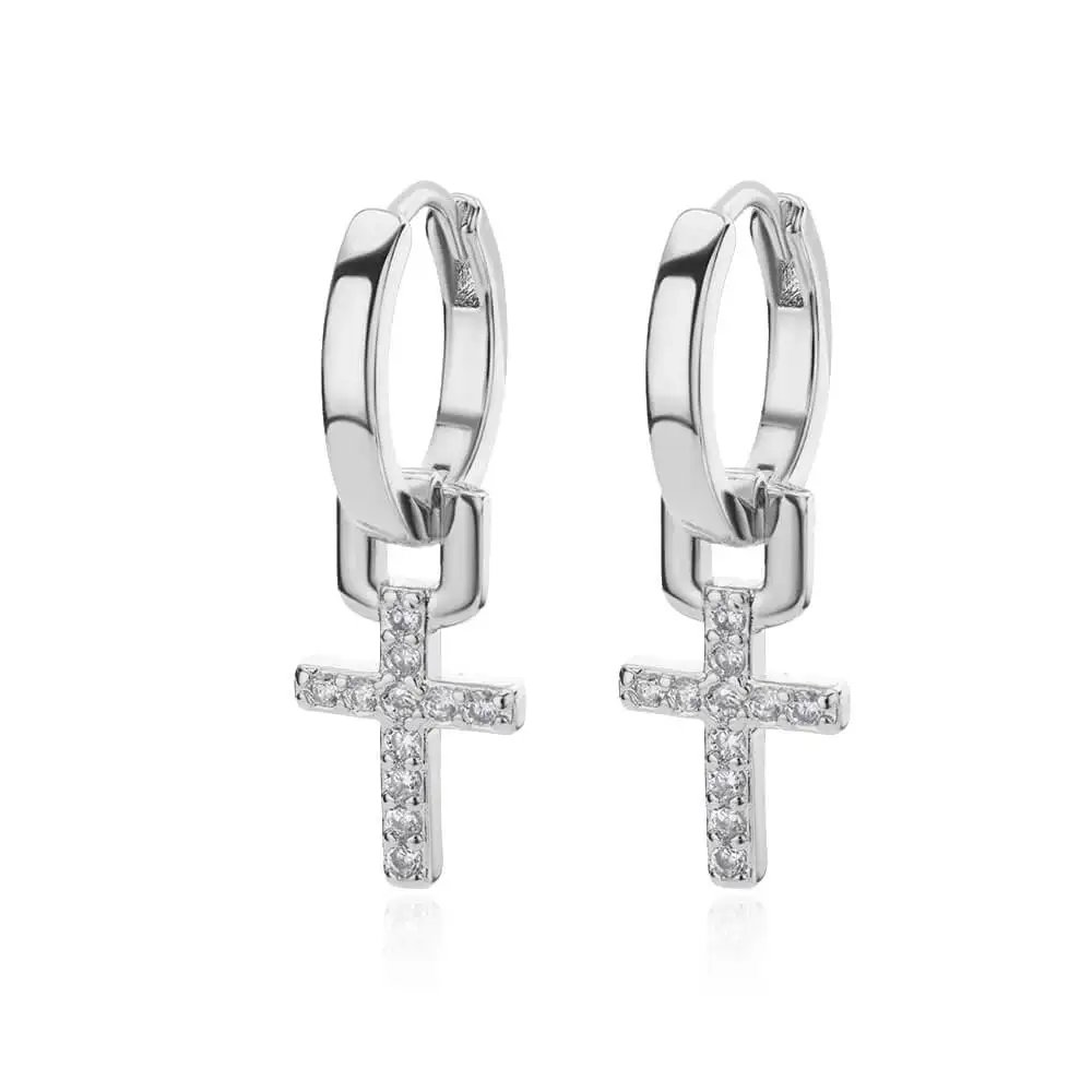 Zircon Cross Dangle Earrings For Women Girls Stainless Steel Cross Earring 2024 Trending Couple Wedding Aesthetic Jewelry aretes