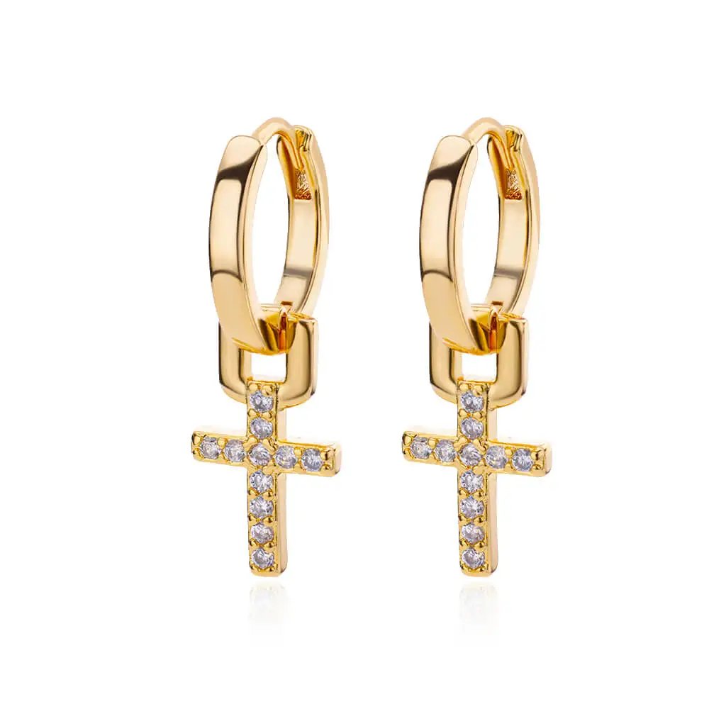 Zircon Cross Dangle Earrings For Women Girls Stainless Steel Cross Earring 2024 Trending Couple Wedding Aesthetic Jewelry aretes