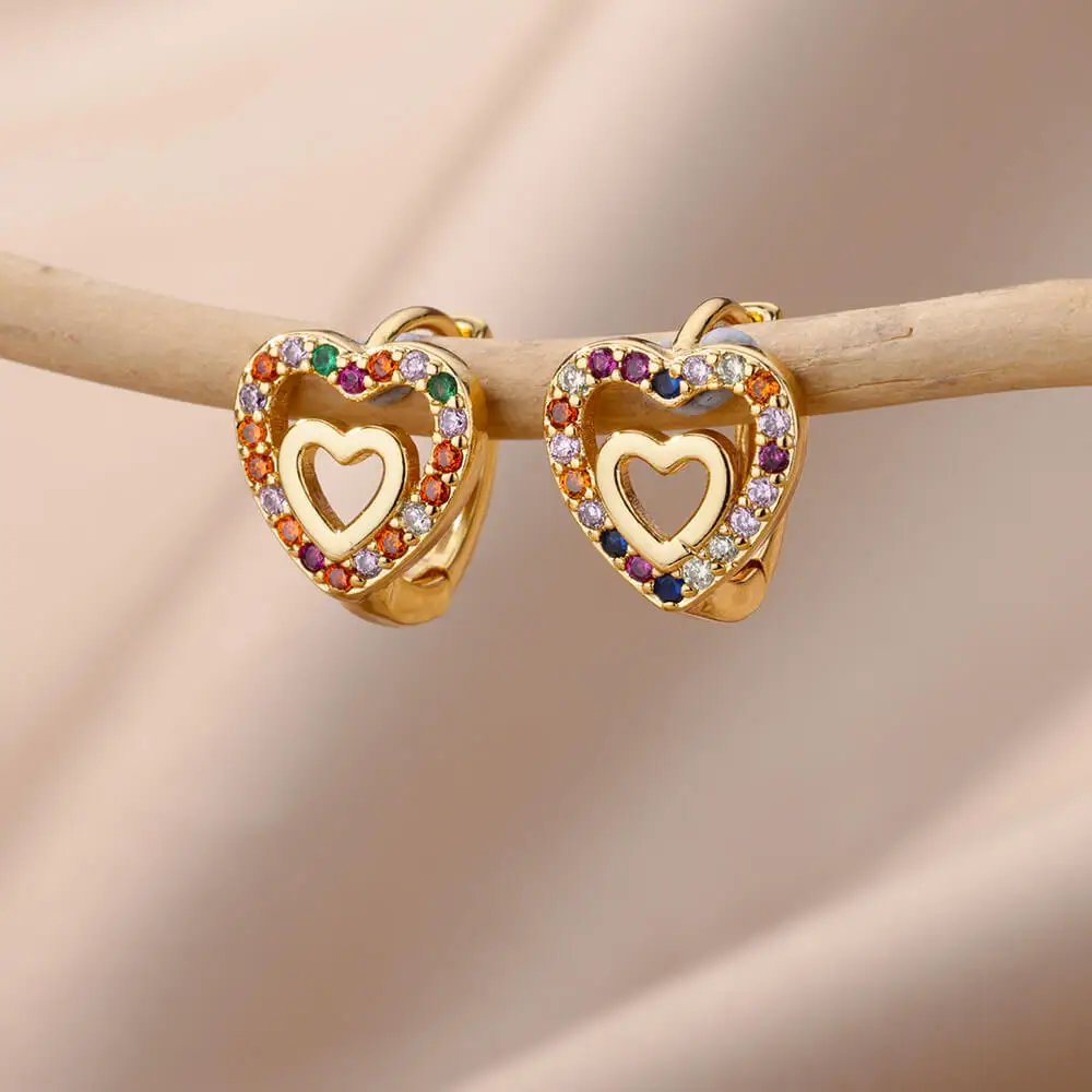 Zircon Heart Pendientes Earring For Women Stainless Steel Gold Color Piercing Earring 2024 Trend Jewelry aretes Accesorios mujer