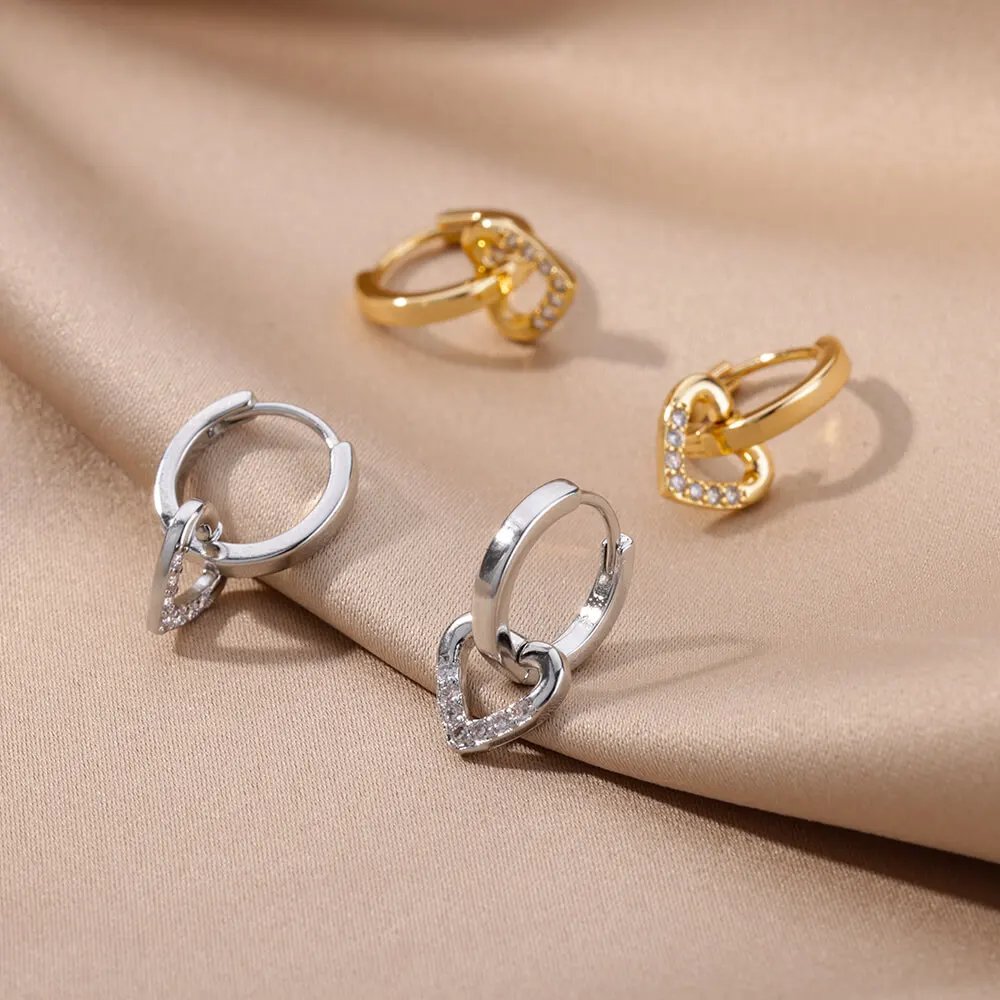 Zircon Heart Pendientes Earring For Women Stainless Steel Gold Color Piercing Earring 2024 Trend Jewelry aretes Accesorios mujer