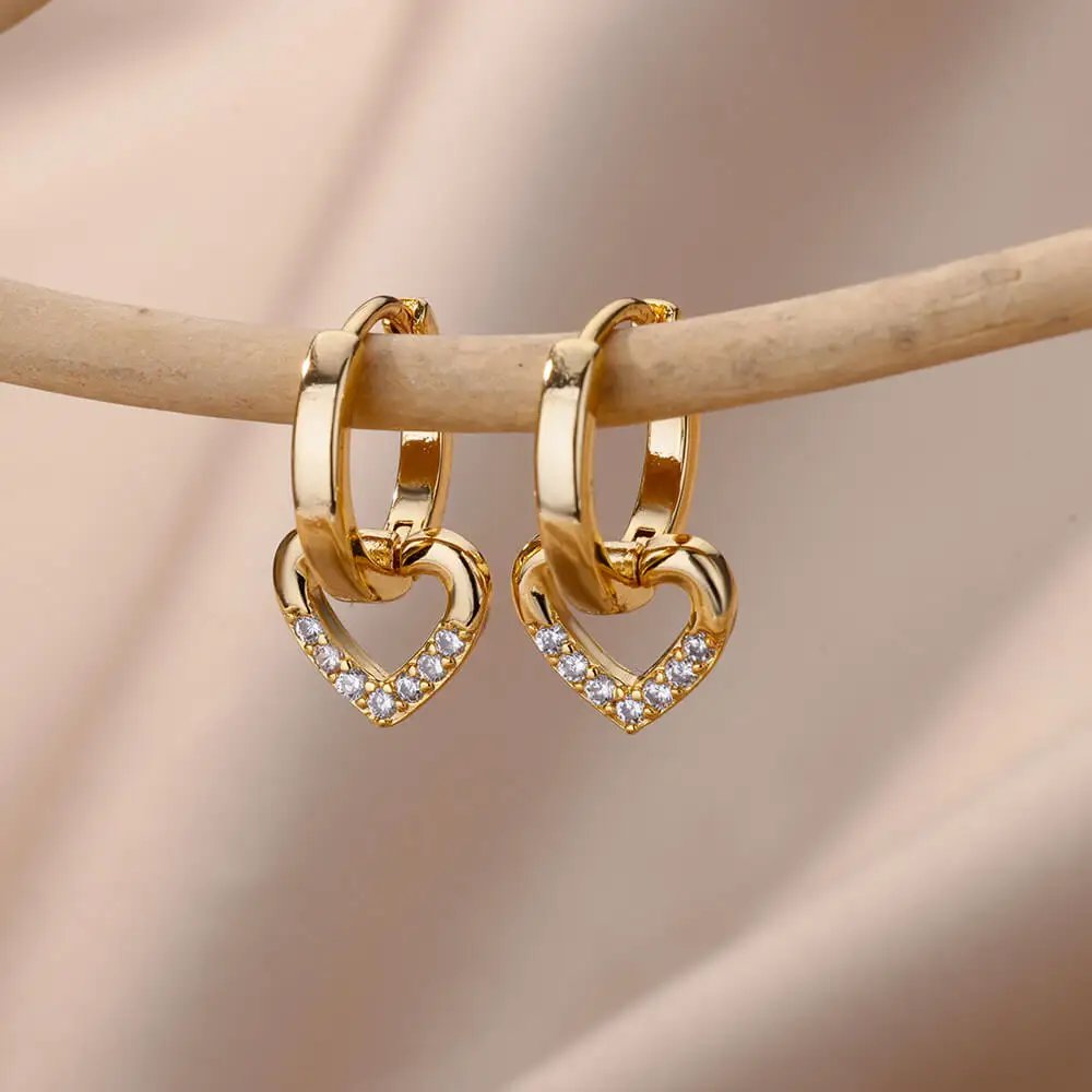 Zircon Heart Pendientes Earring For Women Stainless Steel Gold Color Piercing Earring 2024 Trend Jewelry aretes Accesorios mujer