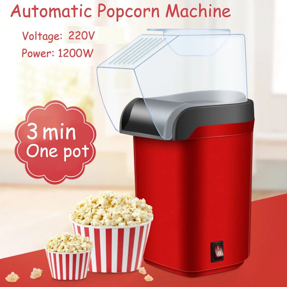 1200W Mini Popcorn Machine Household Healthy Hot Air Oil-free Popcorn Maker Corn Popper For Home Kitchen Baking Tools