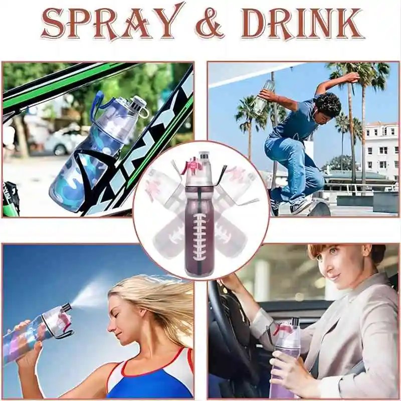 2-IN-1 Spray & Drinking Water Bottle, 590ml Thermos Bottle, Adult & Children's Sports Water Bottle To Help You Cool Down Quickly