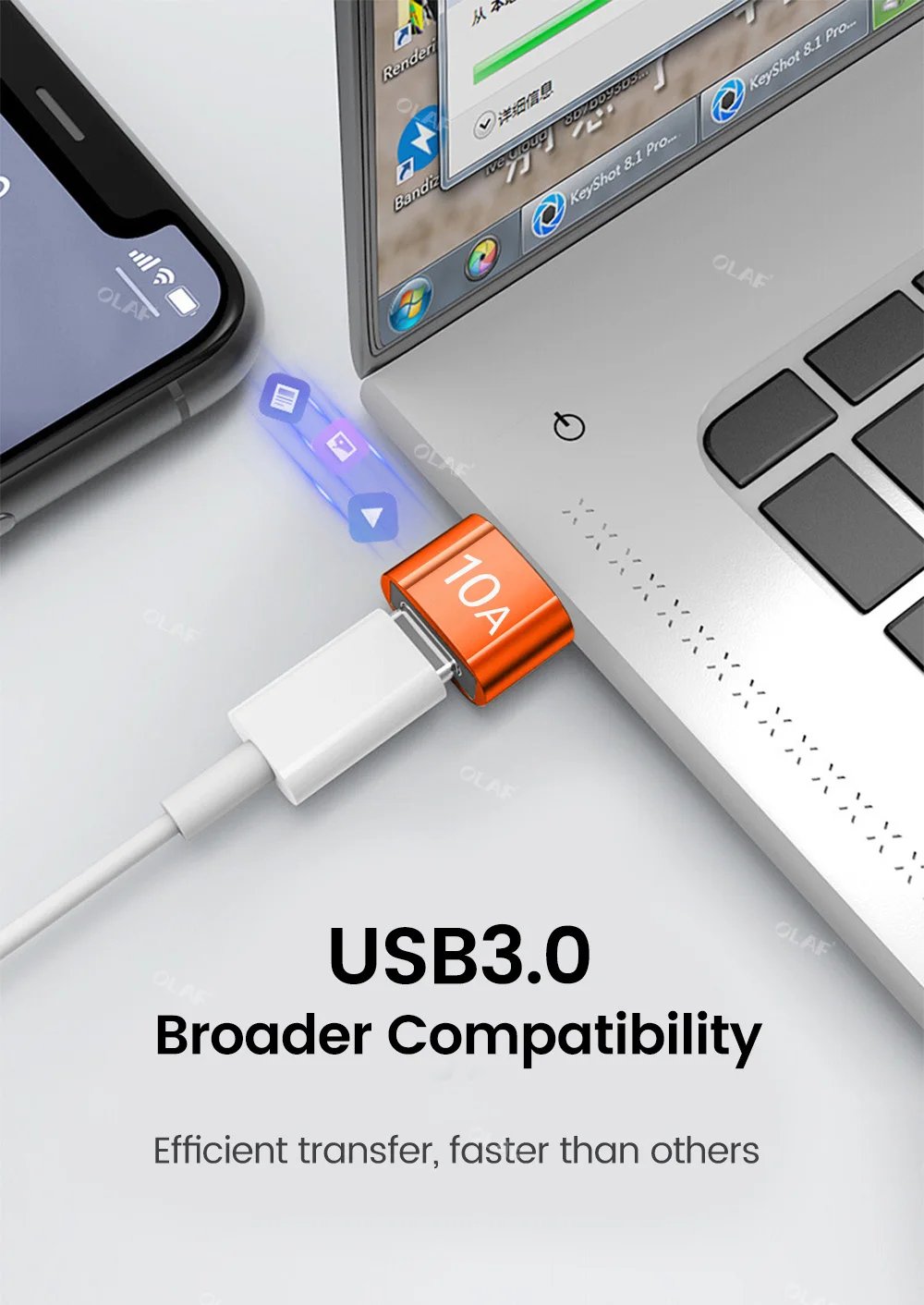 Olaf 10A OTG USB 3.0 To Type C Adapter TypeC Female to USB Male Converter Fast Charging Data Transfer For Macbook Xiaomi Samsung