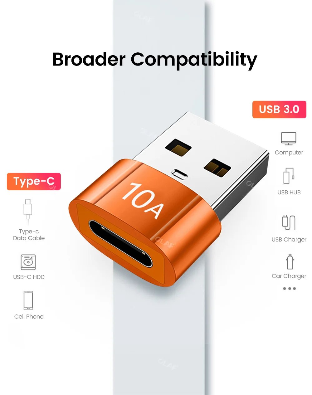 Olaf 10A OTG USB 3.0 To Type C Adapter TypeC Female to USB Male Converter Fast Charging Data Transfer For Macbook Xiaomi Samsung