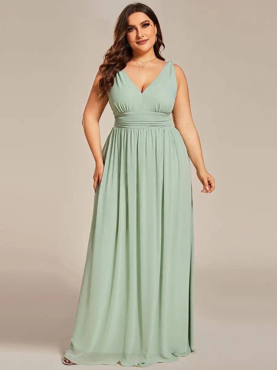 Plus Size Evening Dresses Long Deep V-Neck Sleeveless Floor-Length 2024 Ever Pretty of Mint Green Elegant Bridesmaid Women Dress