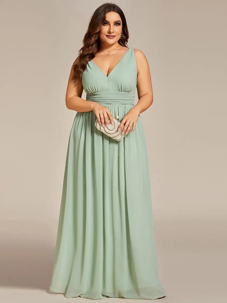 Plus Size Evening Dresses Long Deep V-Neck Sleeveless Floor-Length 2024 Ever Pretty of Mint Green Elegant Bridesmaid Women Dress