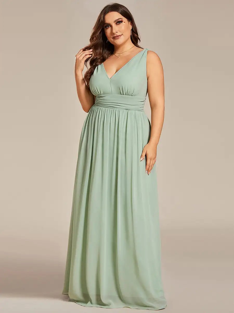 Plus Size Evening Dresses Long Deep V-Neck Sleeveless Floor-Length 2024 Ever Pretty of Mint Green Elegant Bridesmaid Women Dress