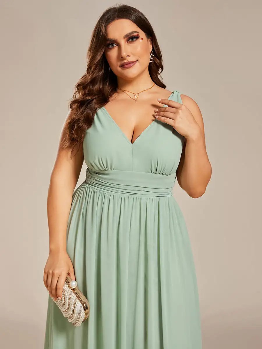 Plus Size Evening Dresses Long Deep V-Neck Sleeveless Floor-Length 2024 Ever Pretty of Mint Green Elegant Bridesmaid Women Dress