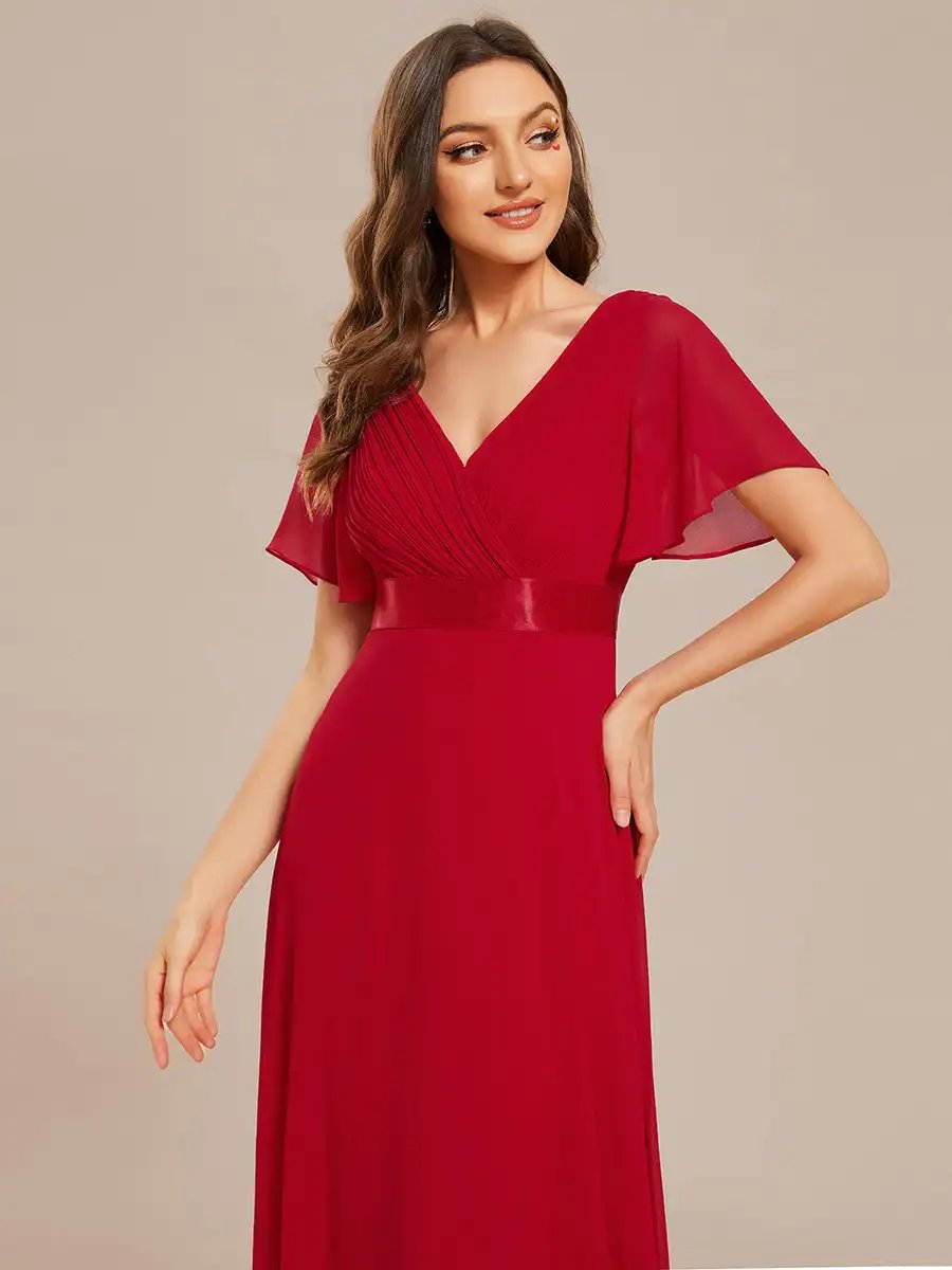 Elegant Evening Dresses Chiffon long A-LINE Sleeveless V-neck 2024 Ever Pretty of red Simple Bridesmaid dress Glamorous Pretty