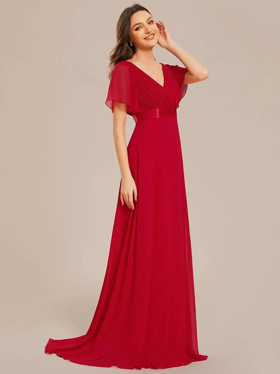 Elegant Evening Dresses Chiffon long A-LINE Sleeveless V-neck 2024 Ever Pretty of red Simple Bridesmaid dress Glamorous Pretty