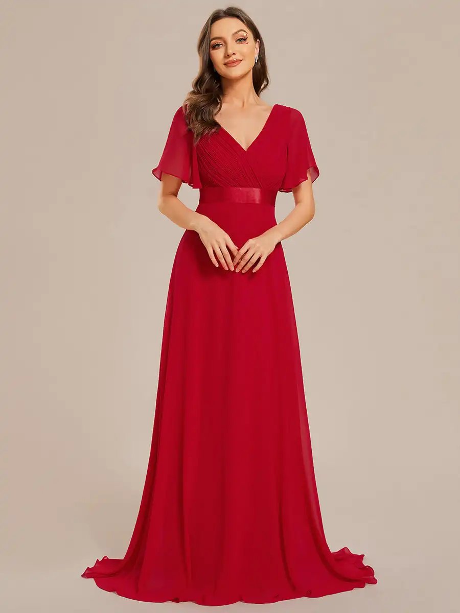 Elegant Evening Dresses Chiffon long A-LINE Sleeveless V-neck 2024 Ever Pretty of red Simple Bridesmaid dress Glamorous Pretty