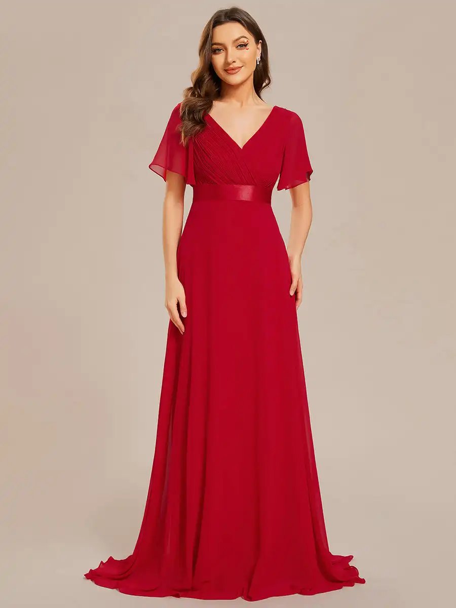 Elegant Evening Dresses Chiffon long A-LINE Sleeveless V-neck 2024 Ever Pretty of red Simple Bridesmaid dress Glamorous Pretty