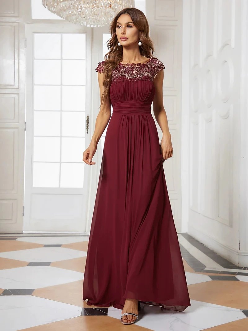 Elegant Evening Dresses O-Neck Sleeveless A-LINE Lace Floor-Length Gown 2024 Ever pretty of Burgundy Simple Prom Dress Women