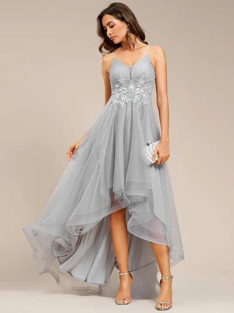 Elegant Evening Dresses High Low Mesh Applique Spaghetti Strap Knee-Length 2024 Ever pretty of Gauze Orchid A-line Prom Dresses