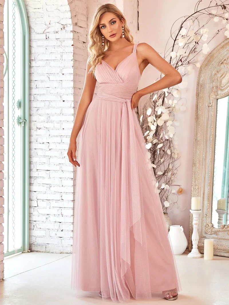 Elegant Evening Dress Long A-Line Backless High Waist Floor-Length Gown 2024 Ever Pretty of Gauze Simple Prom Wome Party Dress