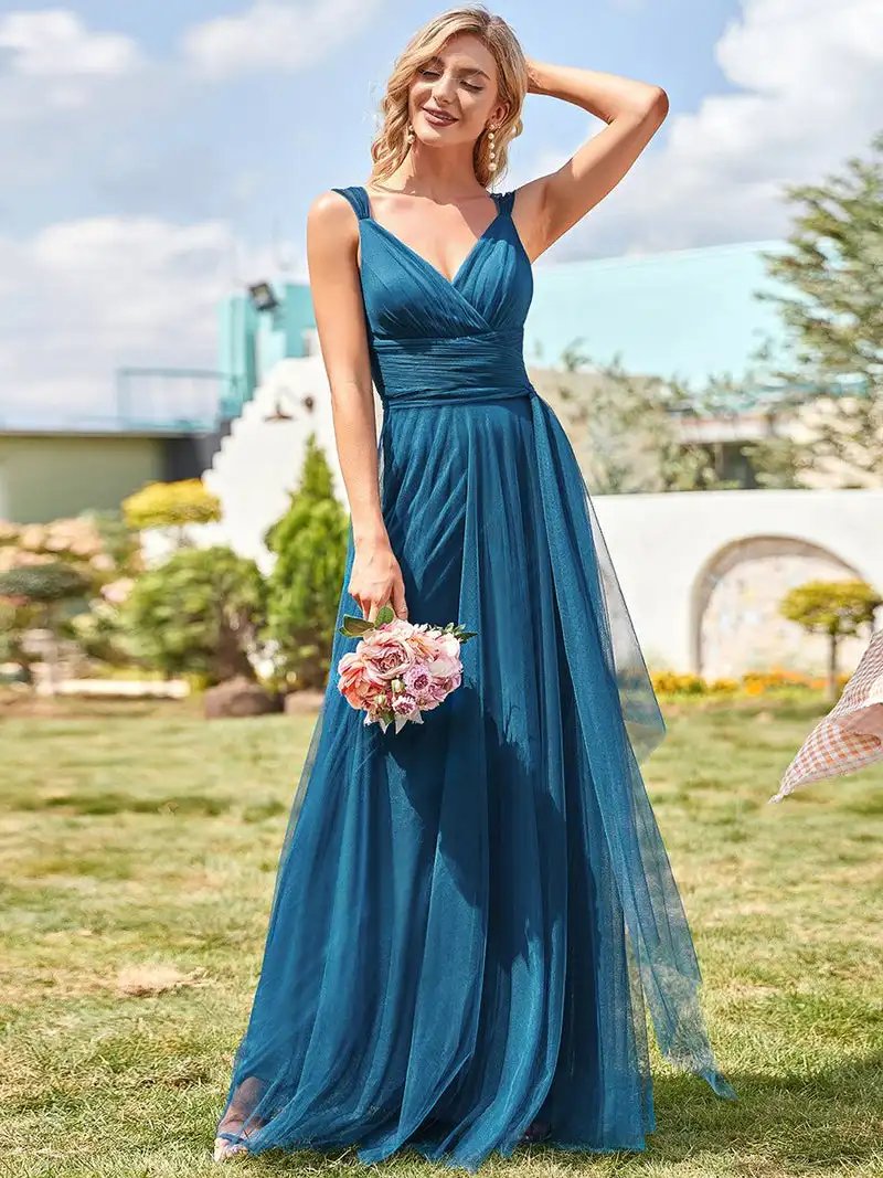 Elegant Evening Dress Long A-Line Backless High Waist Floor-Length Gown 2024 Ever Pretty of Gauze Simple Prom Wome Party Dress