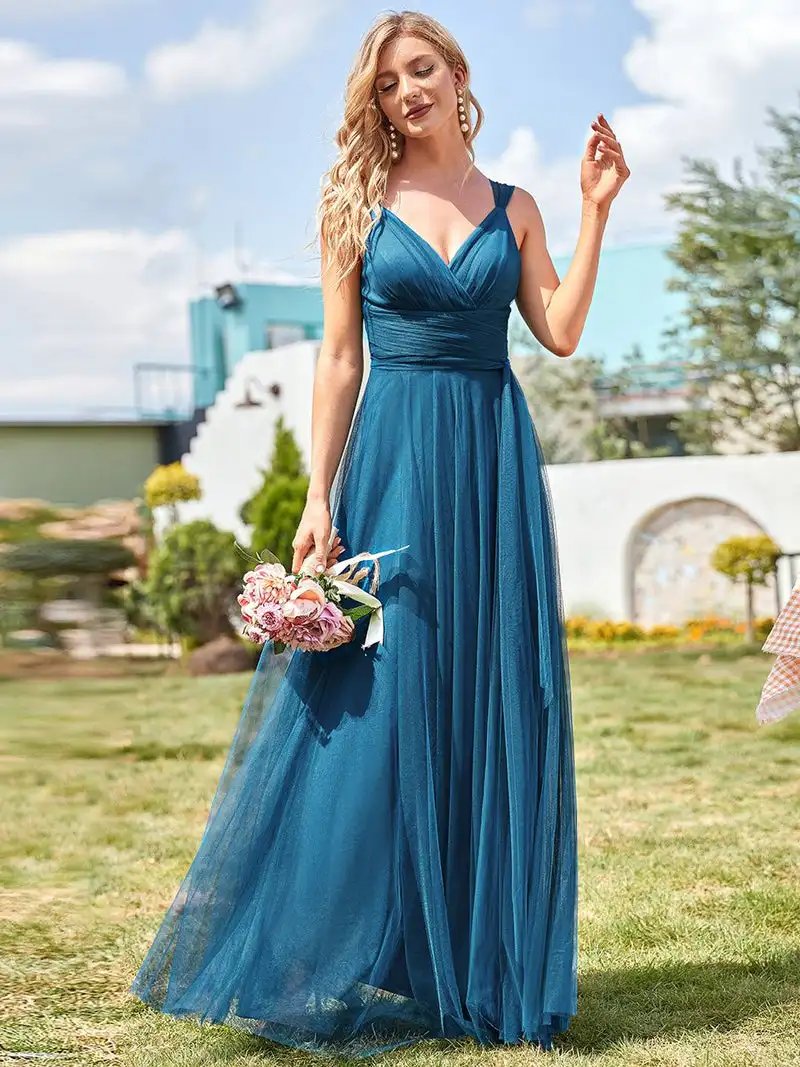 Elegant Evening Dress Long A-Line Backless High Waist Floor-Length Gown 2024 Ever Pretty of Gauze Simple Prom Wome Party Dress