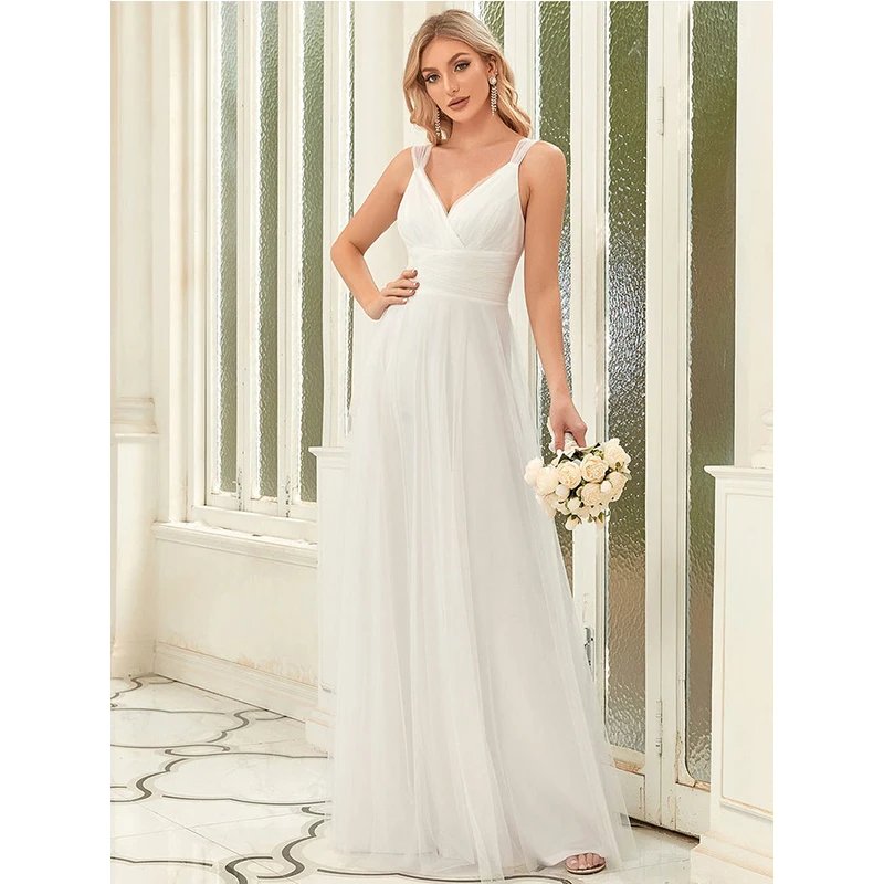 Elegant Evening Dress Long A-Line Backless High Waist Floor-Length Gown 2024 Ever Pretty of Gauze Simple Prom Wome Party Dress