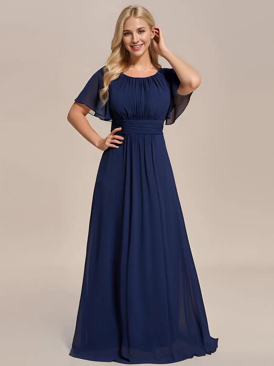 Elegant Evening Dresses Simple Pleated A-Line Round Neckline 2024 Ever Pretty of Chiffon Navy Blue Bridesmaid Dress