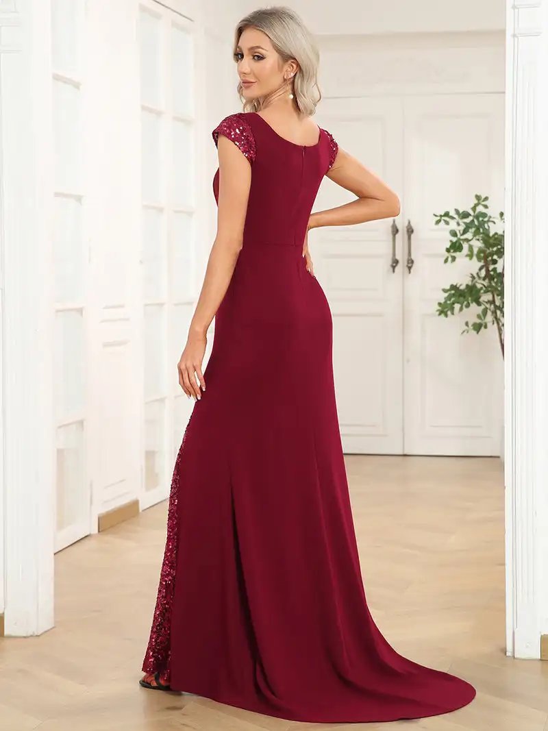 Elegant Evening Dresses Sleeveless Deep V Neck Floor Length 2024 Ever Pretty of Fishtail Shiny Black Bridesmaid Dresses