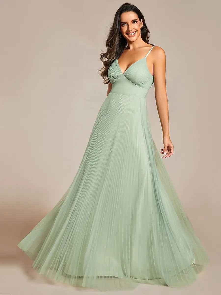 Elegant Evening Dresses Deep V Neck Spaghetti strap Flounce Sleeveless Mesh2024 Ever Pretty of Pink Bridesmaids Dresses