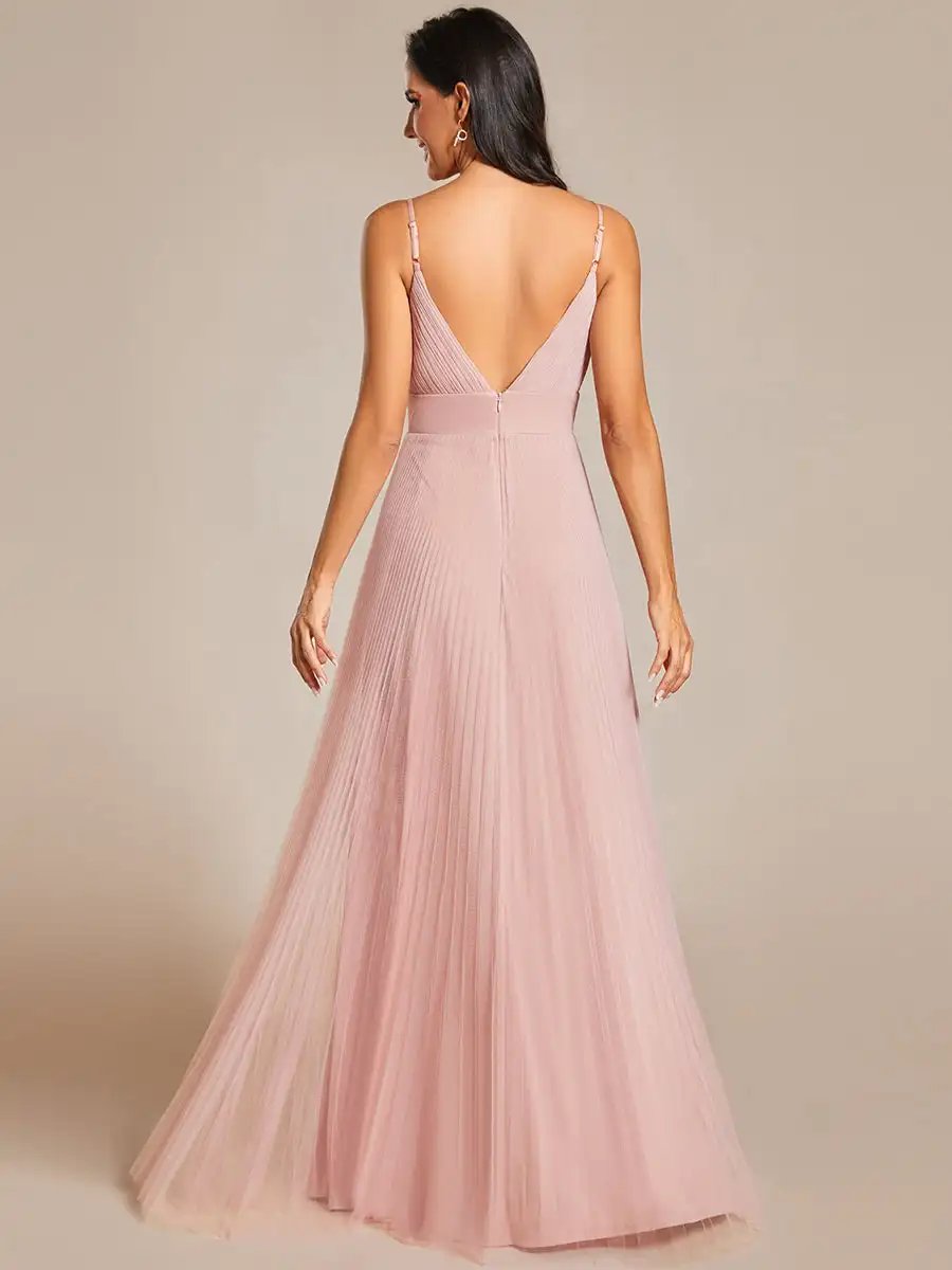 Elegant Evening Dresses Deep V Neck Spaghetti strap Flounce Sleeveless Mesh2024 Ever Pretty of Pink Bridesmaids Dresses