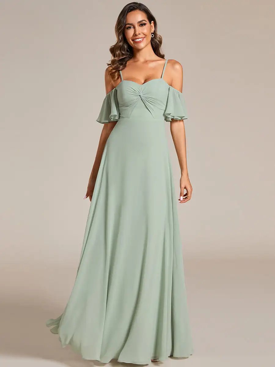 Elegant Evening Dresses Spaghetti Strap Sweetheart with Knot 2024 Ever pretty of Chiffon A-line Mint Green Bridesmaid Dress