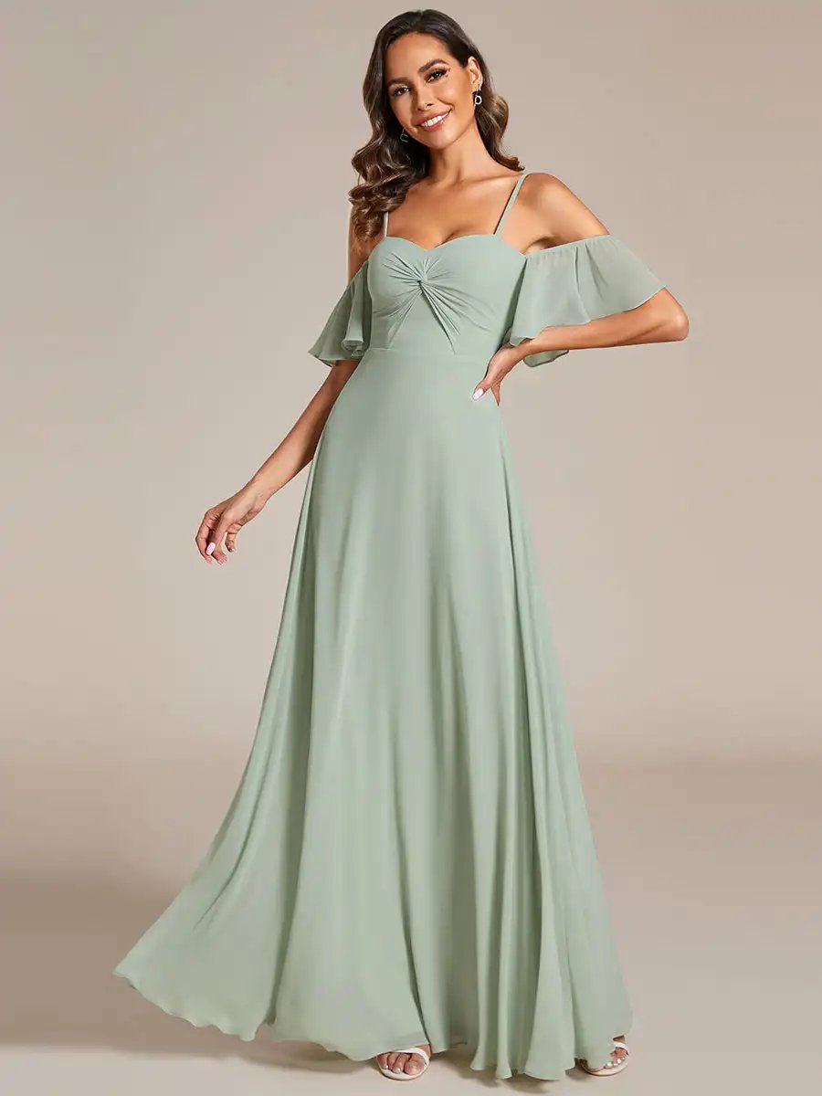 Elegant Evening Dresses Spaghetti Strap Sweetheart with Knot 2024 Ever pretty of Chiffon A-line Mint Green Bridesmaid Dress