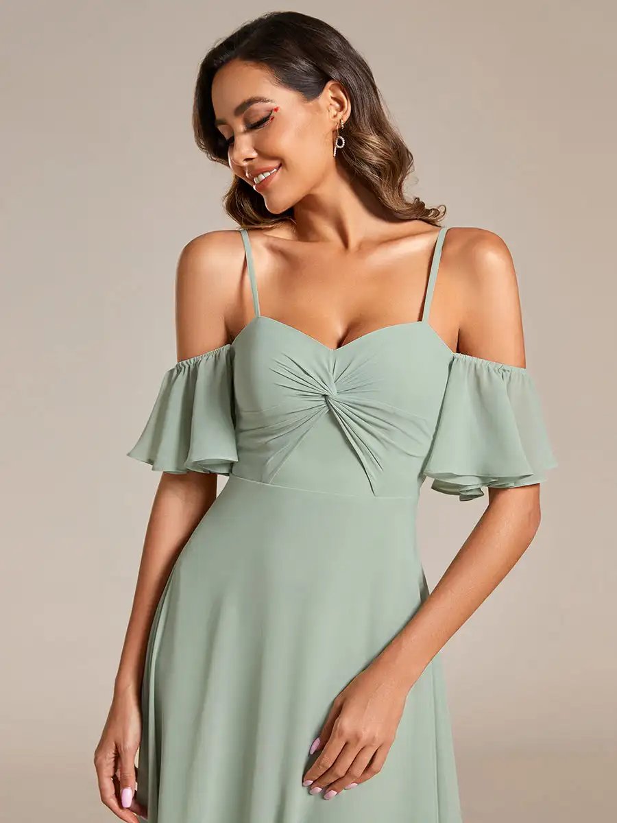 Elegant Evening Dresses Spaghetti Strap Sweetheart with Knot 2024 Ever pretty of Chiffon A-line Mint Green Bridesmaid Dress