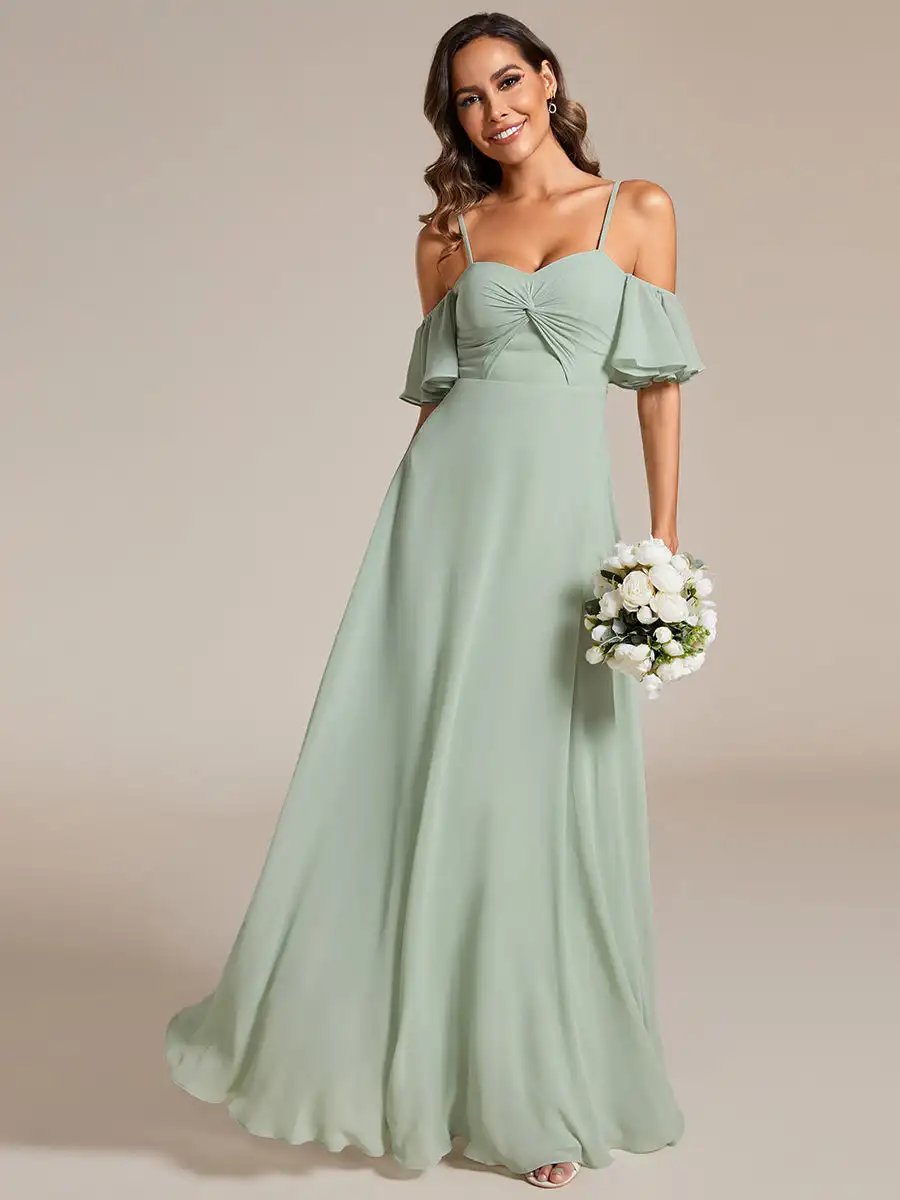 Elegant Evening Dresses Spaghetti Strap Sweetheart with Knot 2024 Ever pretty of Chiffon A-line Mint Green Bridesmaid Dress