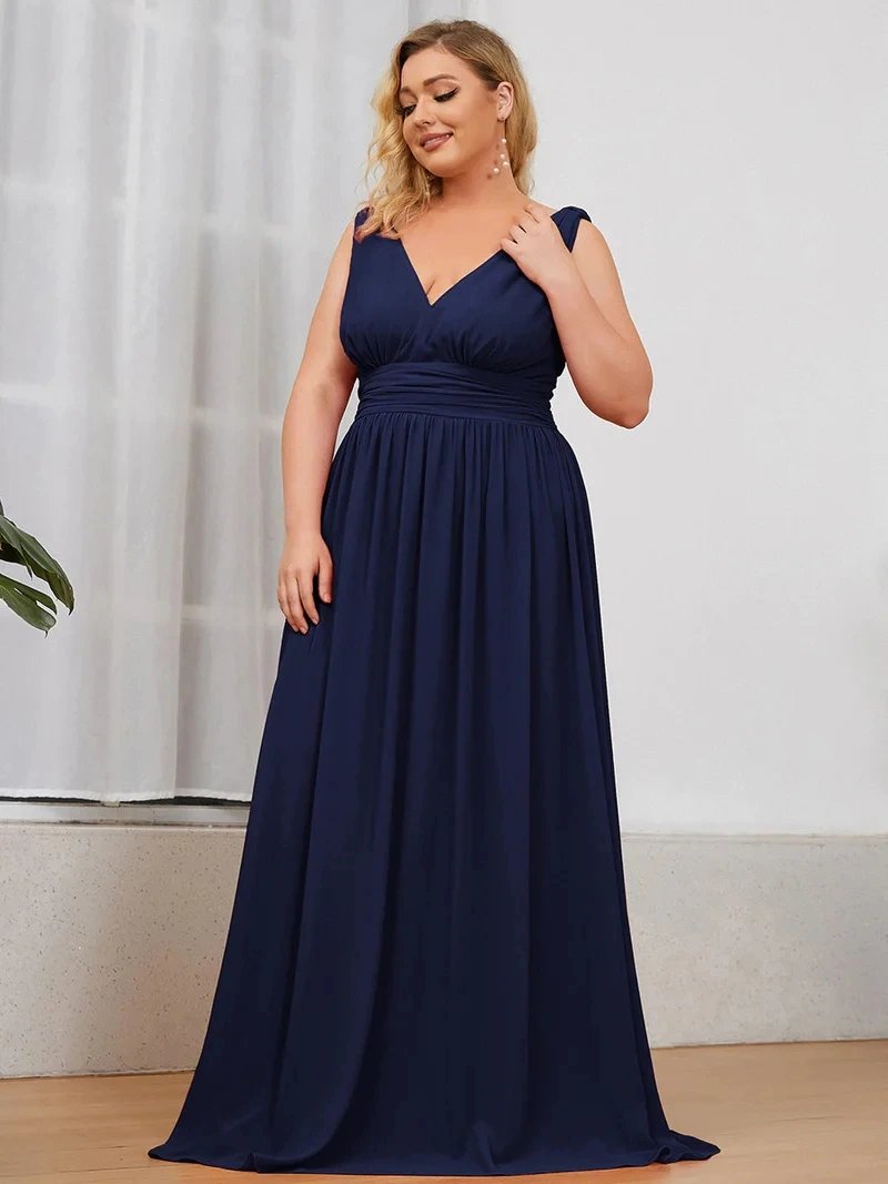 Plus Size Evening Dresses Long Deep V-Neck Sleeveless Floor-Length 2024 Ever Pretty of Taffeta Elegant Bridesmaid Women Dress