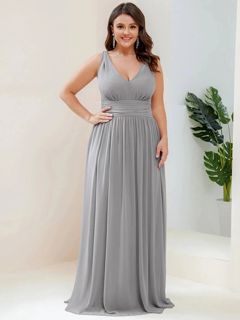 Plus Size Evening Dresses Long Deep V-Neck Sleeveless Floor-Length 2024 Ever Pretty of Taffeta Elegant Bridesmaid Women Dress