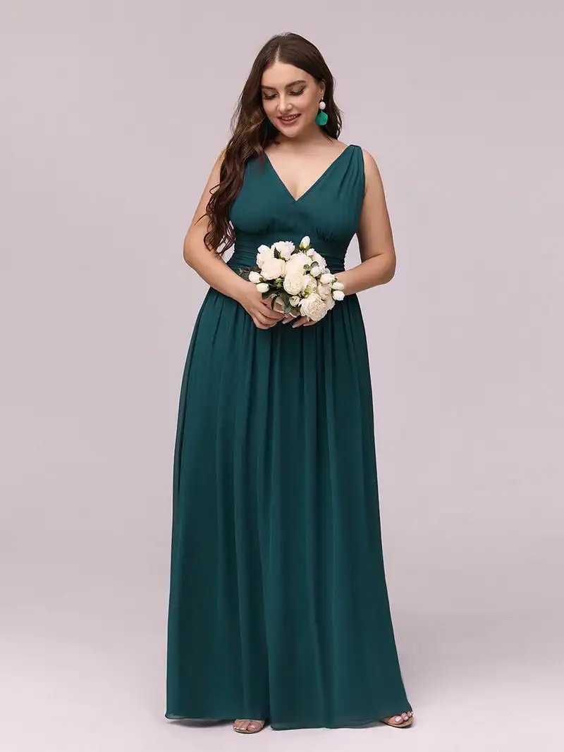 Plus Size Evening Dresses Long Deep V-Neck Sleeveless Floor-Length 2024 Ever Pretty of Taffeta Elegant Bridesmaid Women Dress