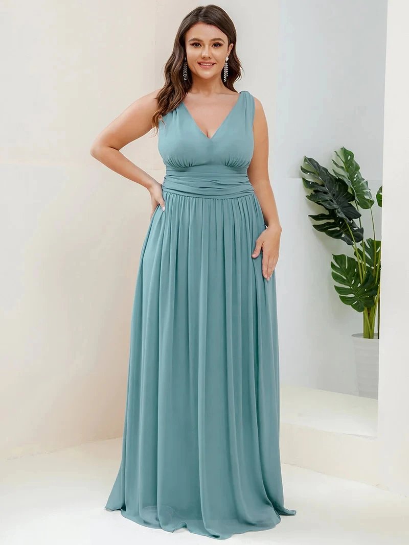 Plus Size Evening Dresses Long Deep V-Neck Sleeveless Floor-Length 2024 Ever Pretty of Taffeta Elegant Bridesmaid Women Dress