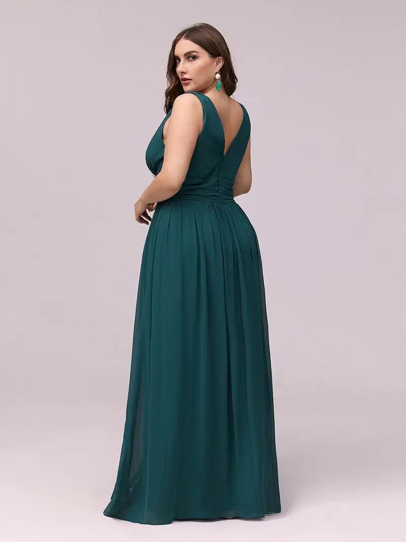 Plus Size Evening Dresses Long Deep V-Neck Sleeveless Floor-Length 2024 Ever Pretty of Taffeta Elegant Bridesmaid Women Dress