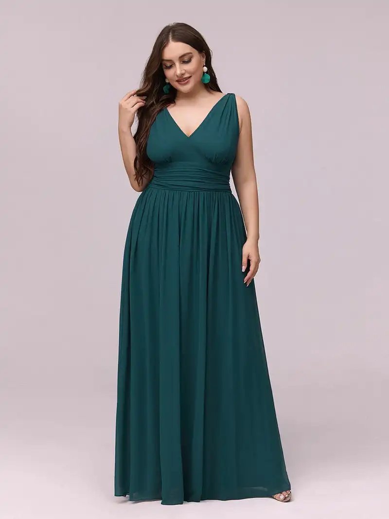 Plus Size Evening Dresses Long Deep V-Neck Sleeveless Floor-Length 2024 Ever Pretty of Taffeta Elegant Bridesmaid Women Dress