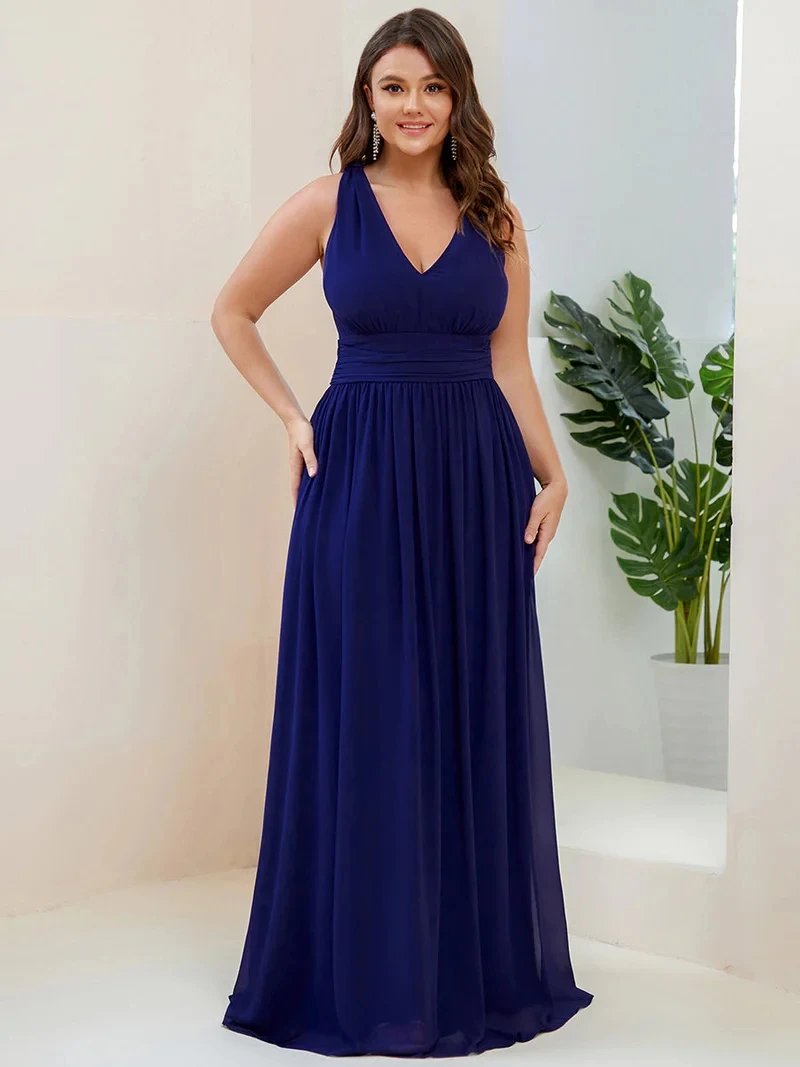 Plus Size Evening Dresses Long Deep V-Neck Sleeveless Floor-Length 2024 Ever Pretty of Taffeta Elegant Bridesmaid Women Dress