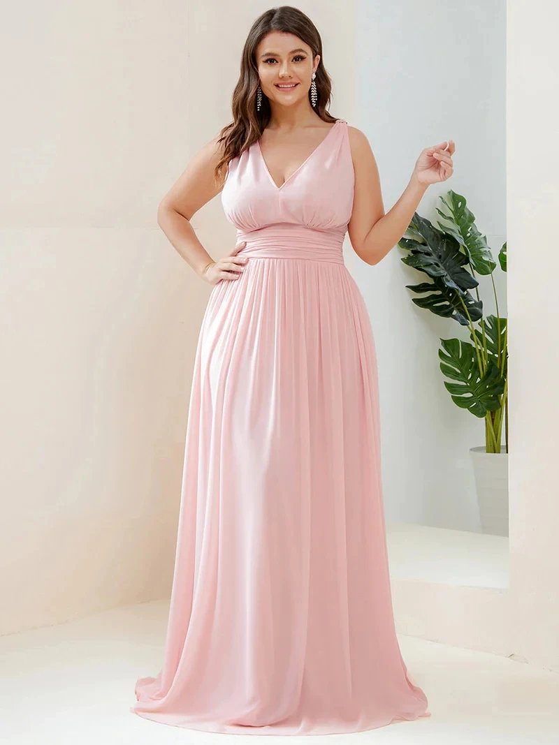 Plus Size Evening Dresses Long Deep V-Neck Sleeveless Floor-Length 2024 Ever Pretty of Taffeta Elegant Bridesmaid Women Dress