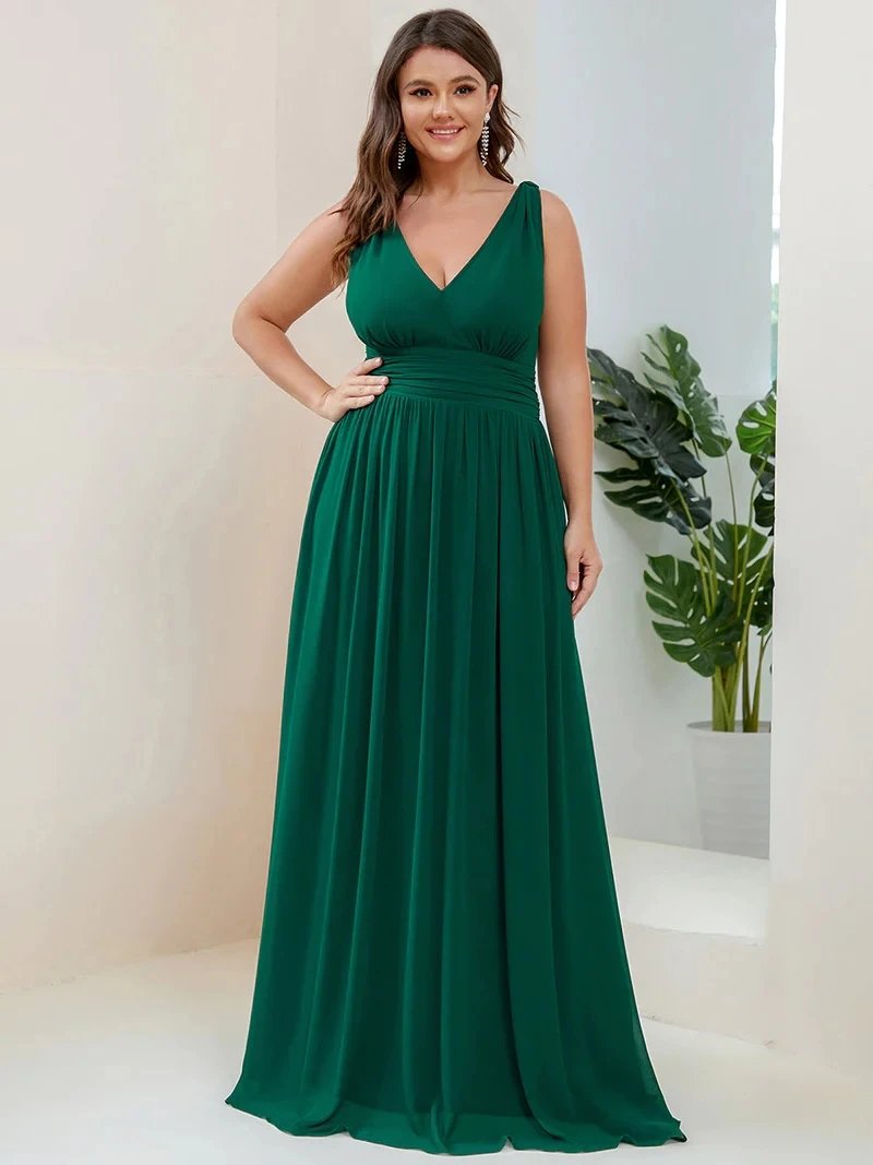 Plus Size Evening Dresses Long Deep V-Neck Sleeveless Floor-Length 2024 Ever Pretty of Taffeta Elegant Bridesmaid Women Dress