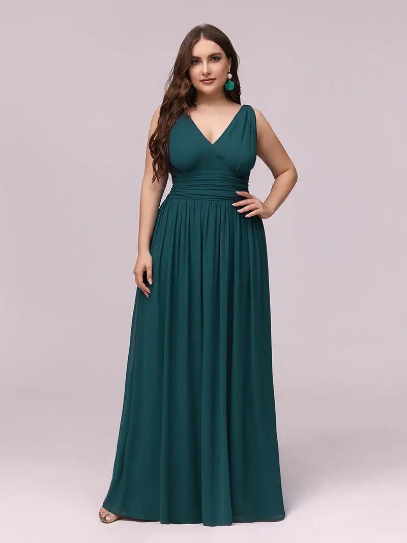 Plus Size Evening Dresses Long Deep V-Neck Sleeveless Floor-Length 2024 Ever Pretty of Taffeta Elegant Bridesmaid Women Dress