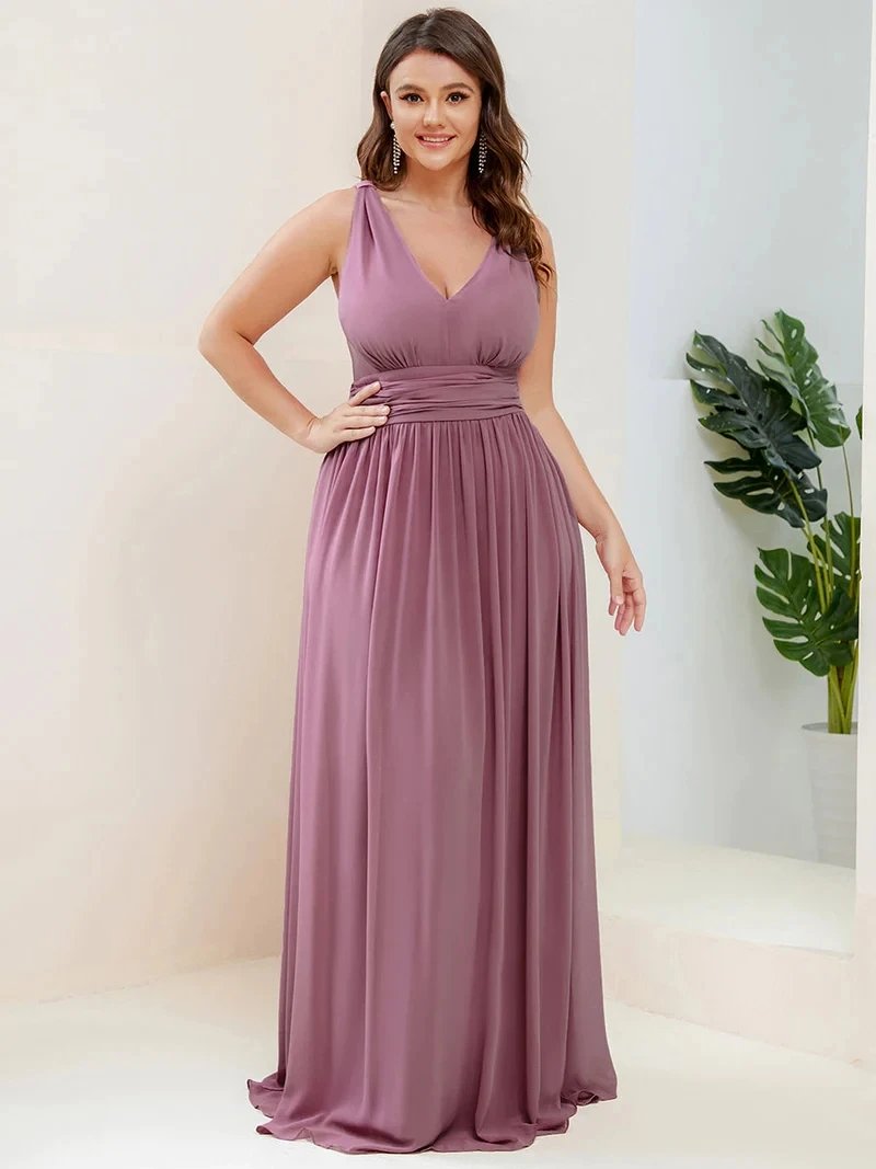 Plus Size Evening Dresses Long Deep V-Neck Sleeveless Floor-Length 2024 Ever Pretty of Taffeta Elegant Bridesmaid Women Dress