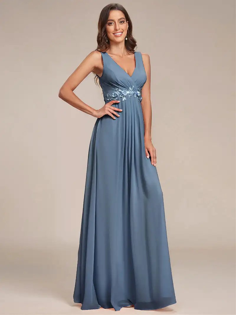 Elegant Evening Dresses V Neck Appliques Ruched Sleeveless Appliques 2024 Ever pretty of A-Line  Burnt Orange Bridesmaid dress