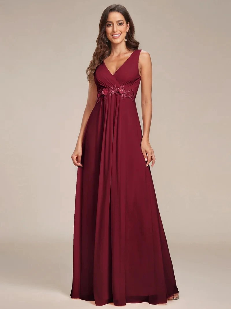 Elegant Evening Dresses V Neck Appliques Ruched Sleeveless Appliques 2024 Ever pretty of A-Line  Burnt Orange Bridesmaid dress