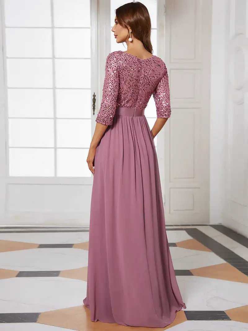 Elegant Evening Dresses Long A-LINE O-Neck Three Quarter SLeeve Lace Gown 2024 Ever Pretty Of Orchid Simple Prom Women Dress