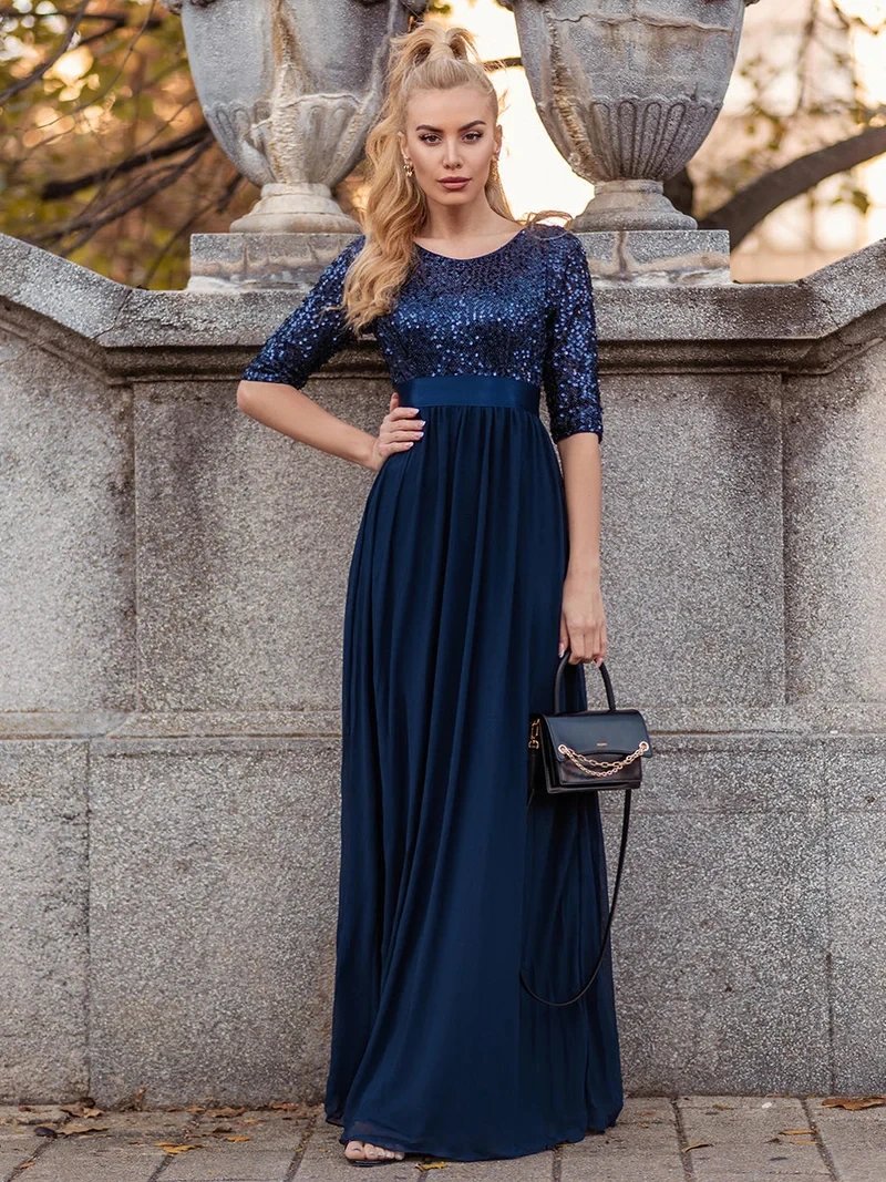 Elegant Evening Dresses Long A-LINE O-Neck Three Quarter SLeeve Lace Gown 2024 Ever Pretty Of Orchid Simple Prom Women Dress